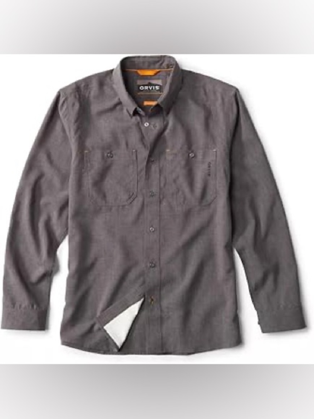 Orvis Mens Tech Chambray Long Sleeve Work Shirt Mens M Grey Outdoor Fishing UPF